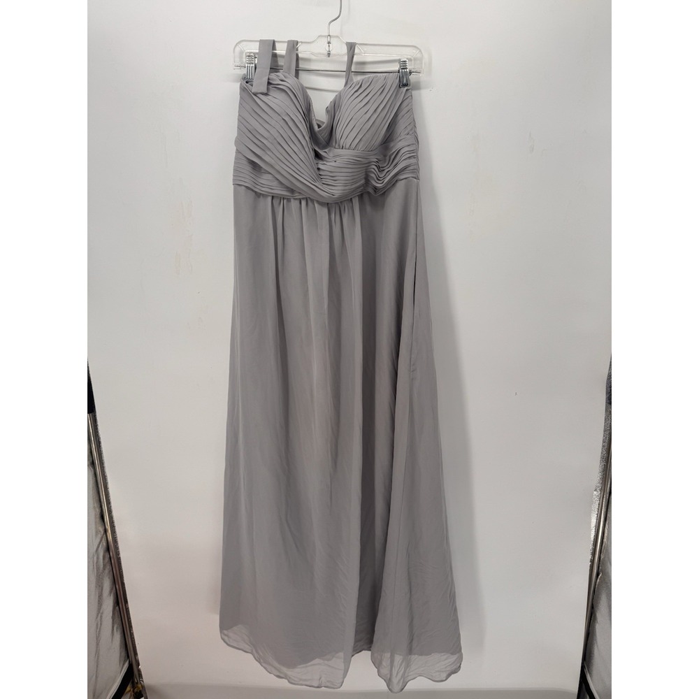 Vintage Morgan & Co Gray Chiffon Maxi Dress Size 14 Pleated Formal Bridesmaid